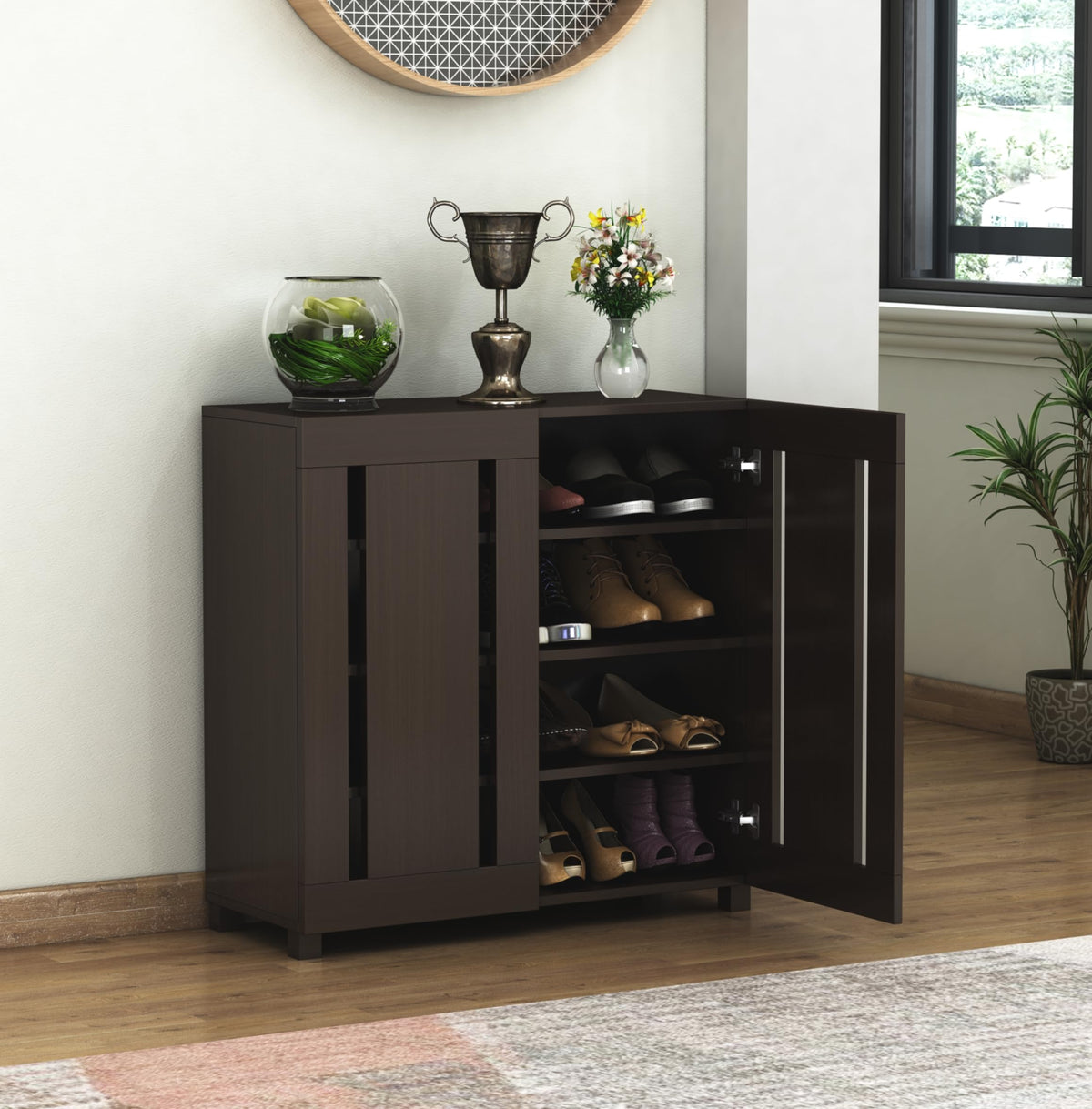 Furniva Minimal Two Door Shoe Rack Cabinet, Wenge – view 1
