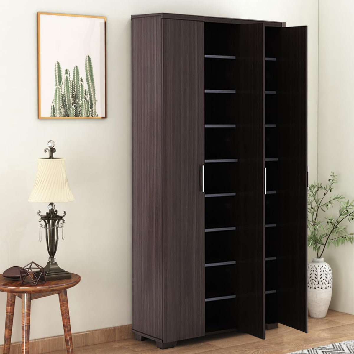 Furniva Skyline 3 Door Wardrobe Cum Shoe Rack, Wenge – view 1