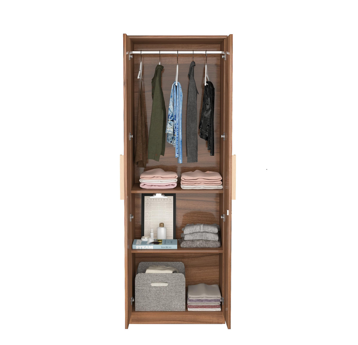 Furniva Nexa 2 Door Wooden Wardrobe, Lyon Walnut – view 2