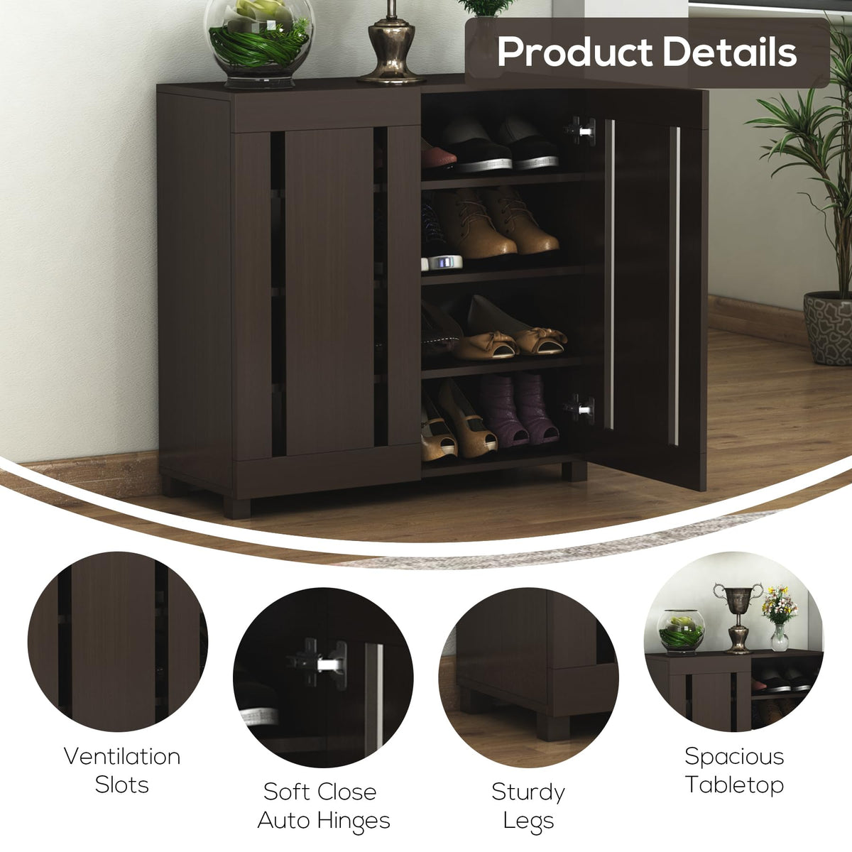 Furniva Minimal Two Door Shoe Rack Cabinet, Wenge – view 2