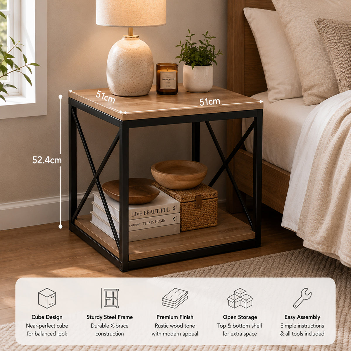 Furniva Penny Cube Bedside Table, Sandalwood – view 2