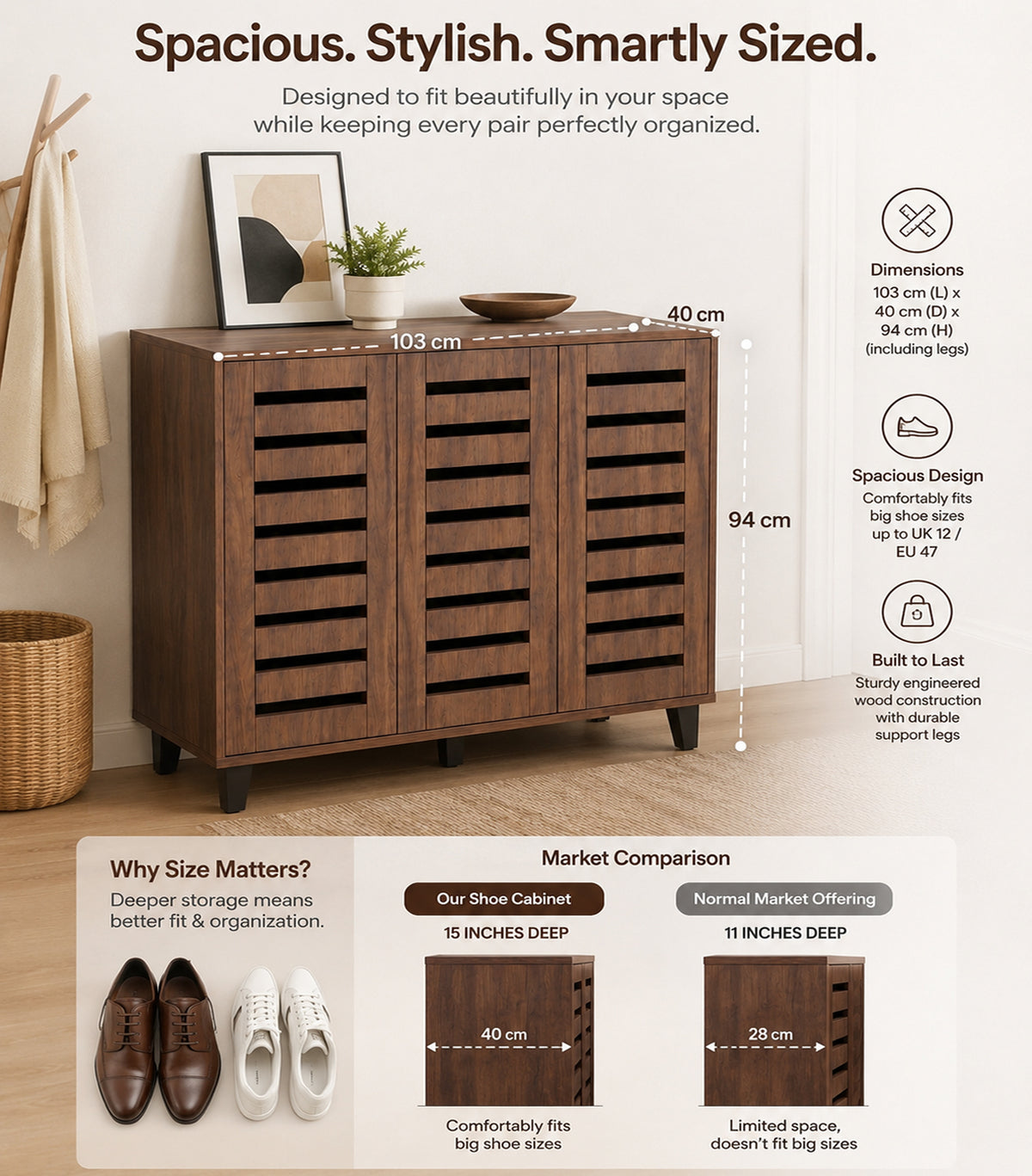 Furniva Metro 3 Door Shoe Rack, Linear – view 2