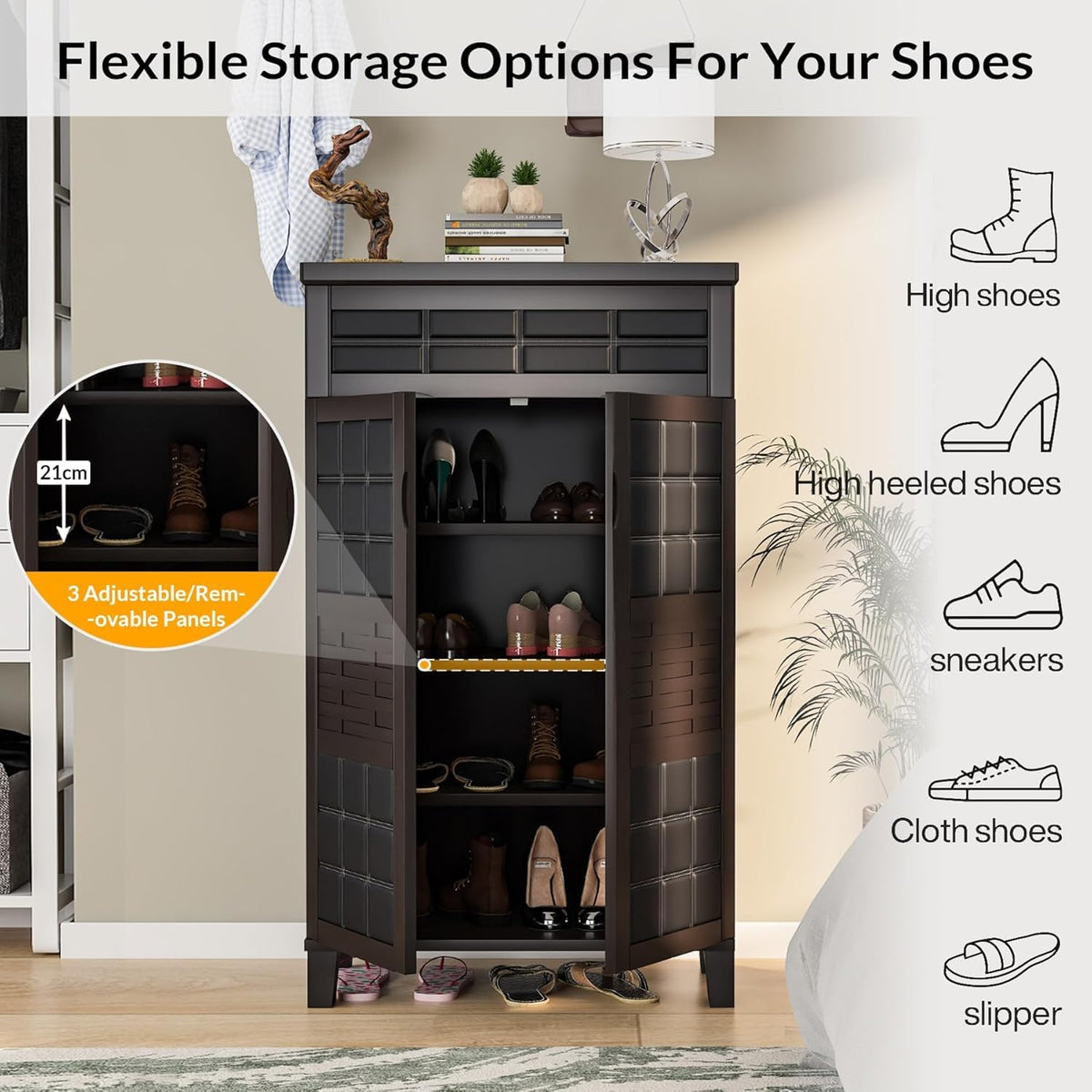 Furniva Zest Chic Two Door Shoe Rack with Drawer, Wenge – view 2