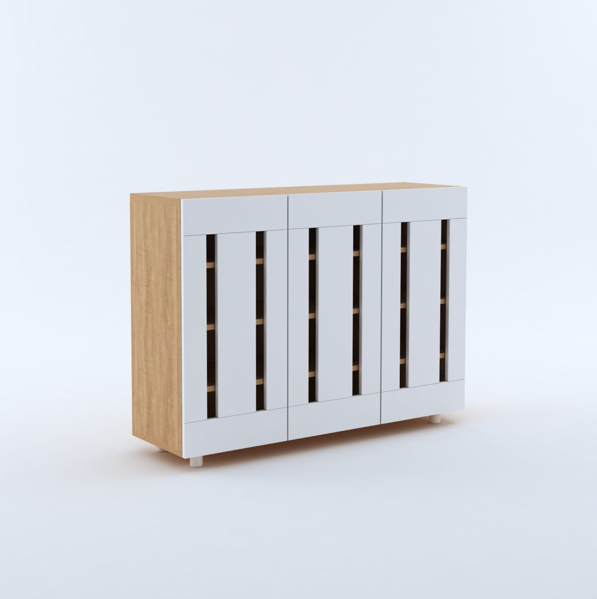 Furniva Minimal Three Door Shoe Rack, Sonoma Oak and White – view 3