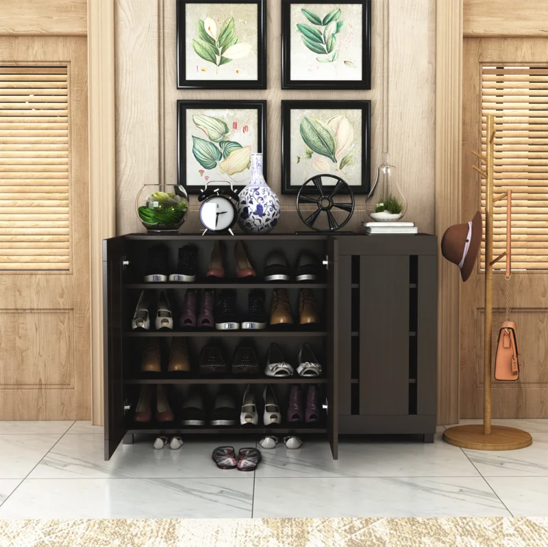 Furniva Minimal Three Door Shoe Rack - Wenge - front view