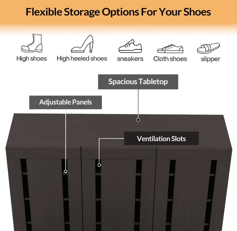 Furniva Minimal Three Door Shoe Rack - shelf detail
