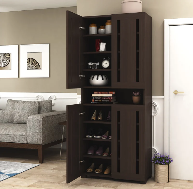 Furniva Skyline 6 Feet Four Shutter Utility Shoe Rack - Wenge - front view