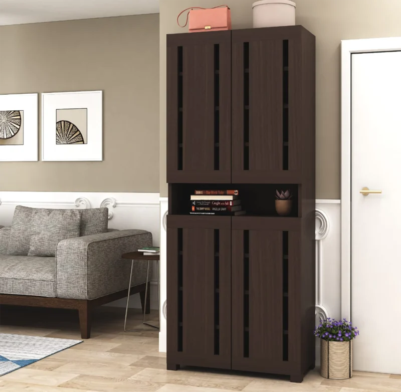 Furniva Skyline Four Shutter Utility Shoe Rack - Wenge - open shutters detail