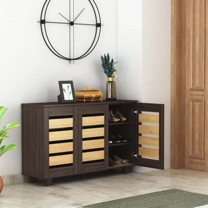 Furniva Ever-Fresh Three Door Shoe Rack, Yellow and Brown – front view
