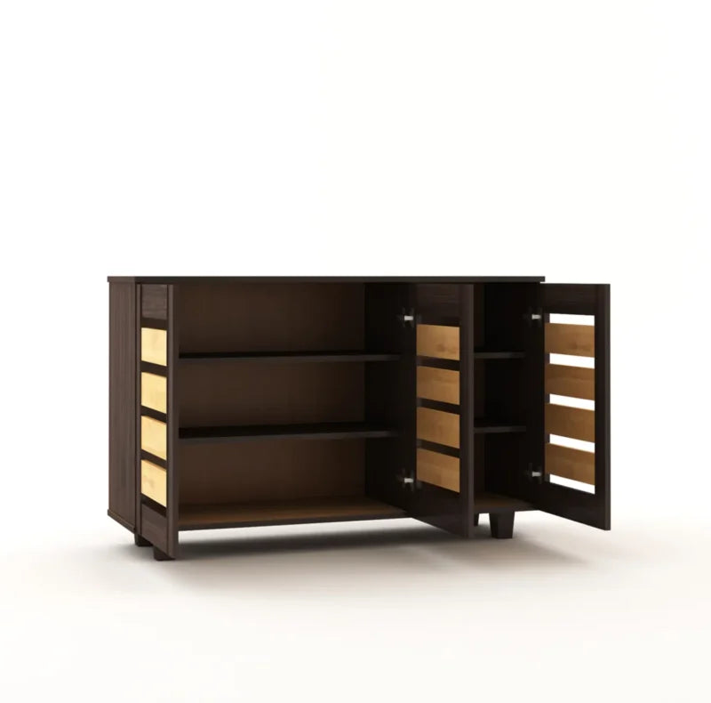 Furniva Ever-Fresh Three Door Shoe Rack, Yellow and Brown – open door detail
