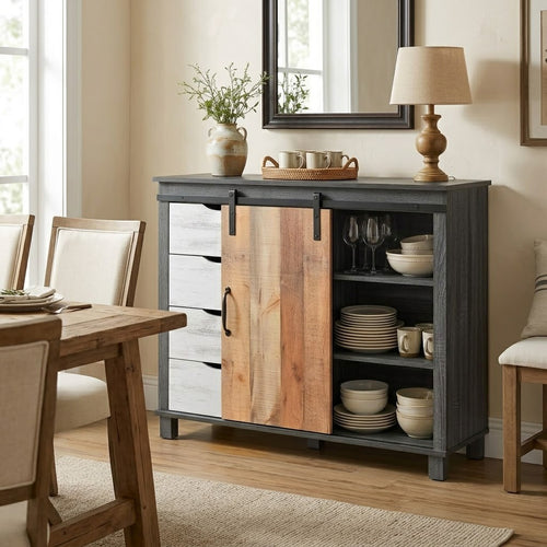 Avenbury 4 Drawer Barn Door Sideboard - Rustic Oak