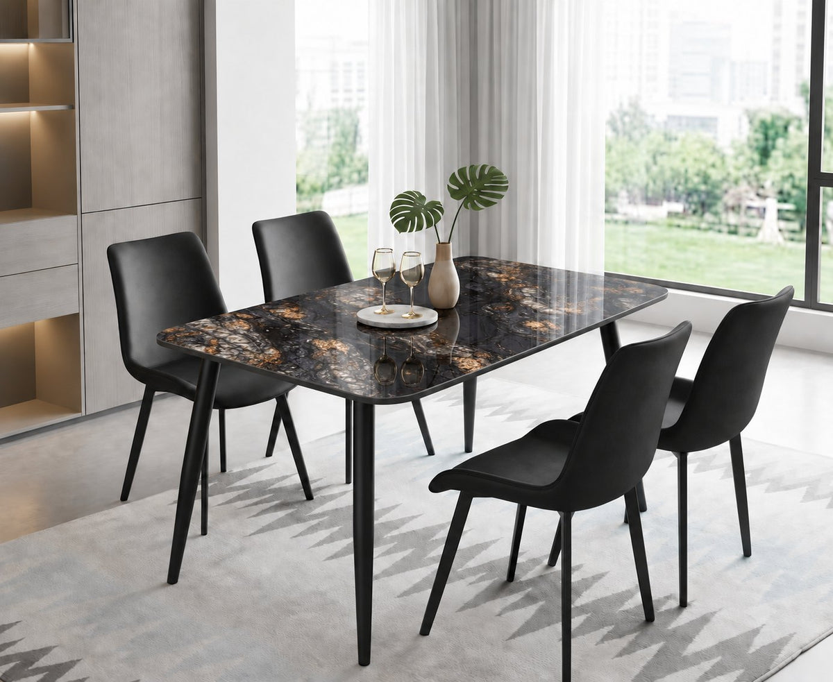 Eclipse 4 Seater Sintered Stone Dining Set (120 x 80 cm) - Cosmo Black, Grey Chairs – photo 1