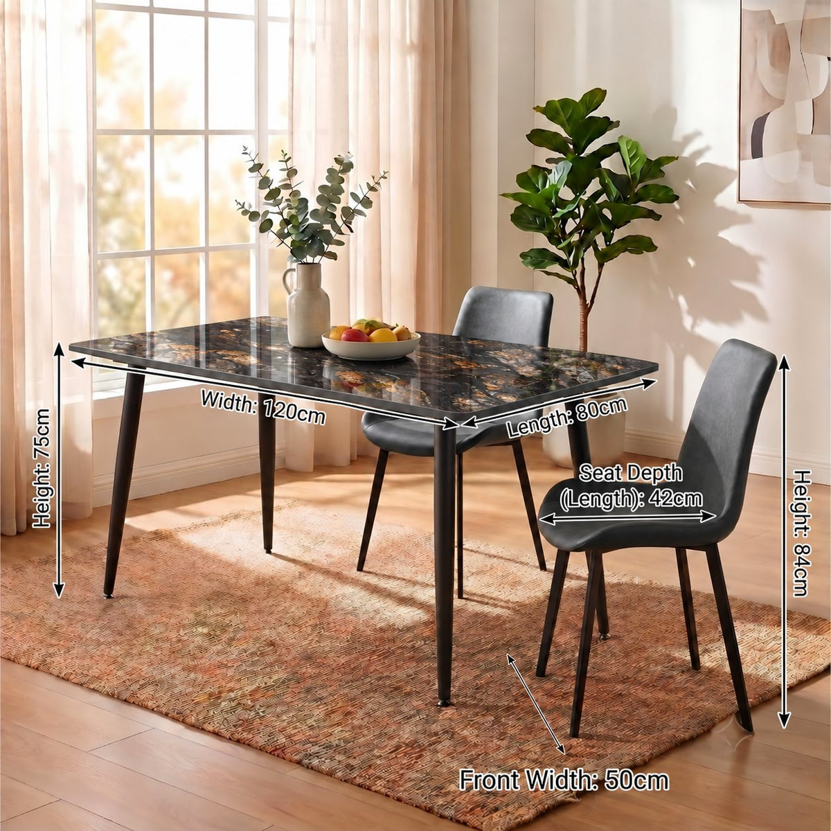 Eclipse 4 Seater Sintered Stone Dining Set (120 x 80 cm) - Cosmo Black, Grey Chairs – photo 3