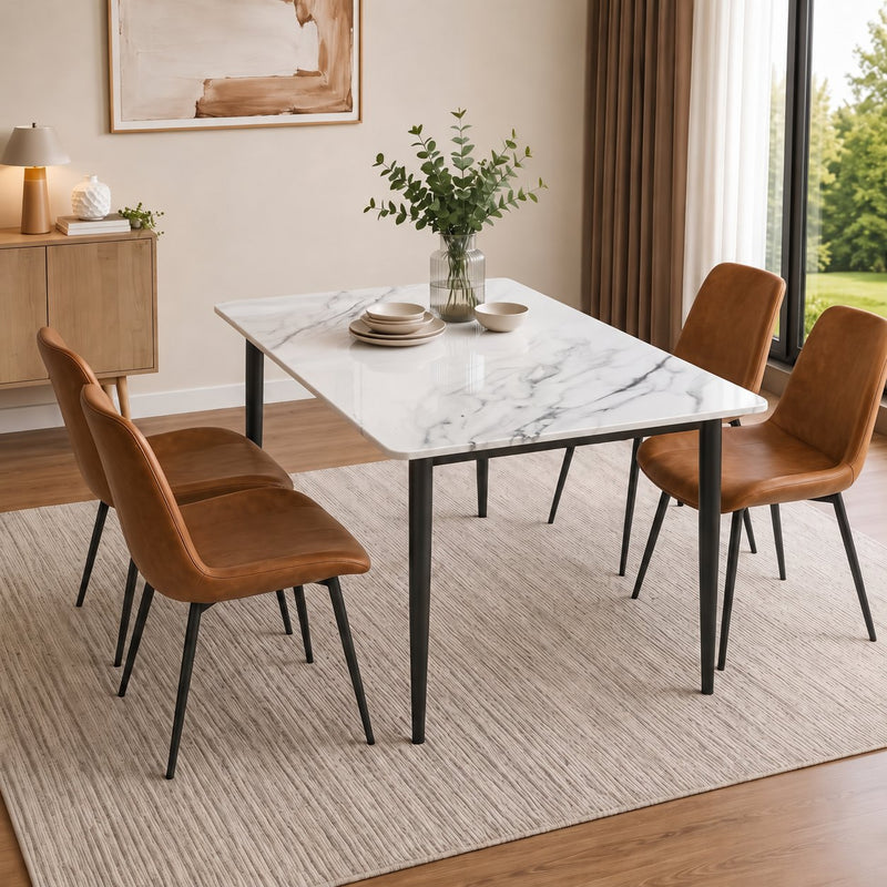 Eclipse 4 Seater Sintered Stone Dining Set (120 x 80 cm) - Fairy White, Tan Chairs – photo 1