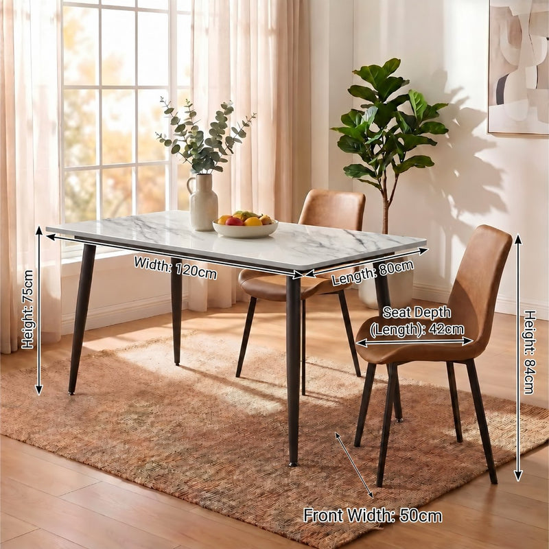 Eclipse 4 Seater Sintered Stone Dining Set (120 x 80 cm) - Fairy White, Tan Chairs – photo 3