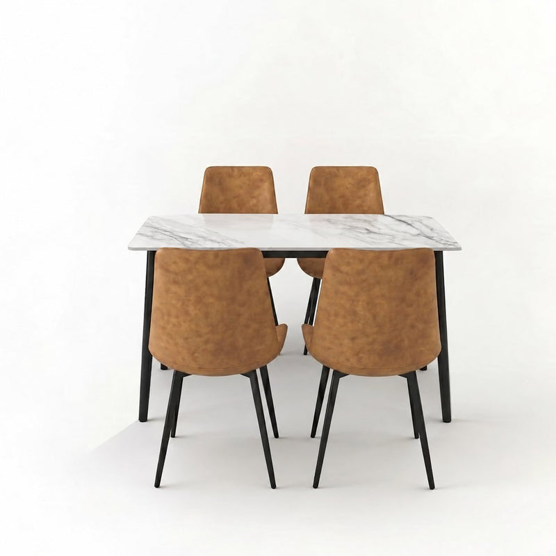 Eclipse 4 Seater Sintered Stone Dining Set (120 x 80 cm) - Fairy White, Tan Chairs – photo 4