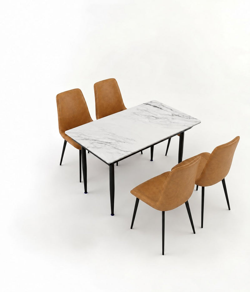 Eclipse 4 Seater Sintered Stone Dining Set (120 x 80 cm) - Fairy White, Tan Chairs – photo 5