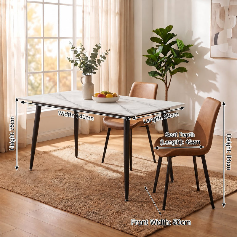 Eclipse 6 Seater Sintered Stone Dining Set (140 x 80 cm) - Fairy White, Tan Chairs – photo 3