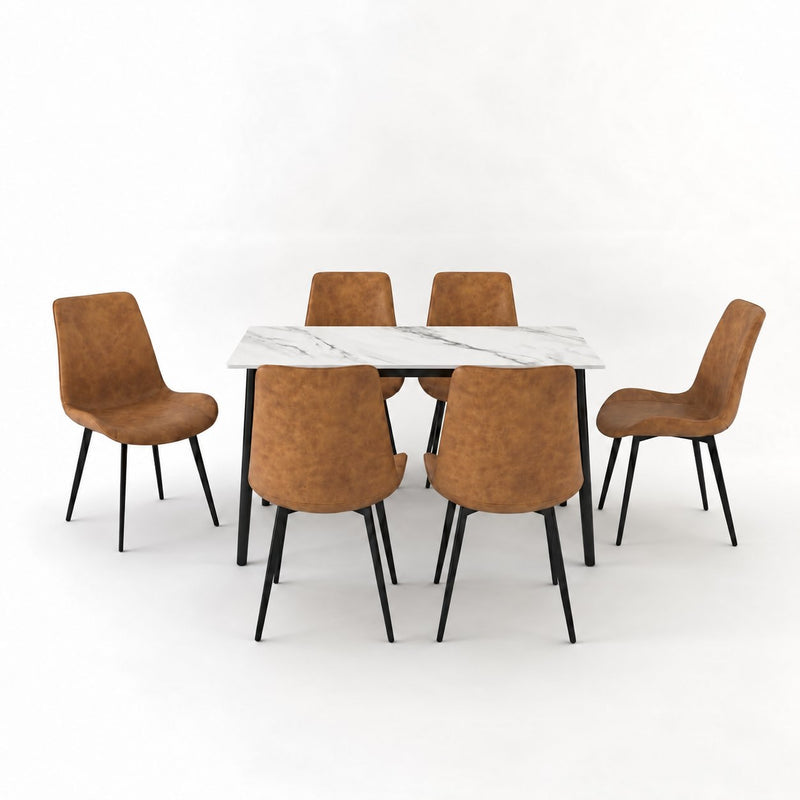 Eclipse 6 Seater Sintered Stone Dining Set (140 x 80 cm) - Fairy White, Tan Chairs – photo 4