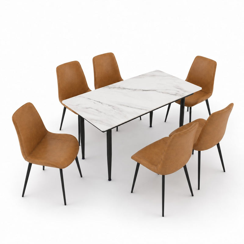 Eclipse 6 Seater Sintered Stone Dining Set (140 x 80 cm) - Fairy White, Tan Chairs – photo 5