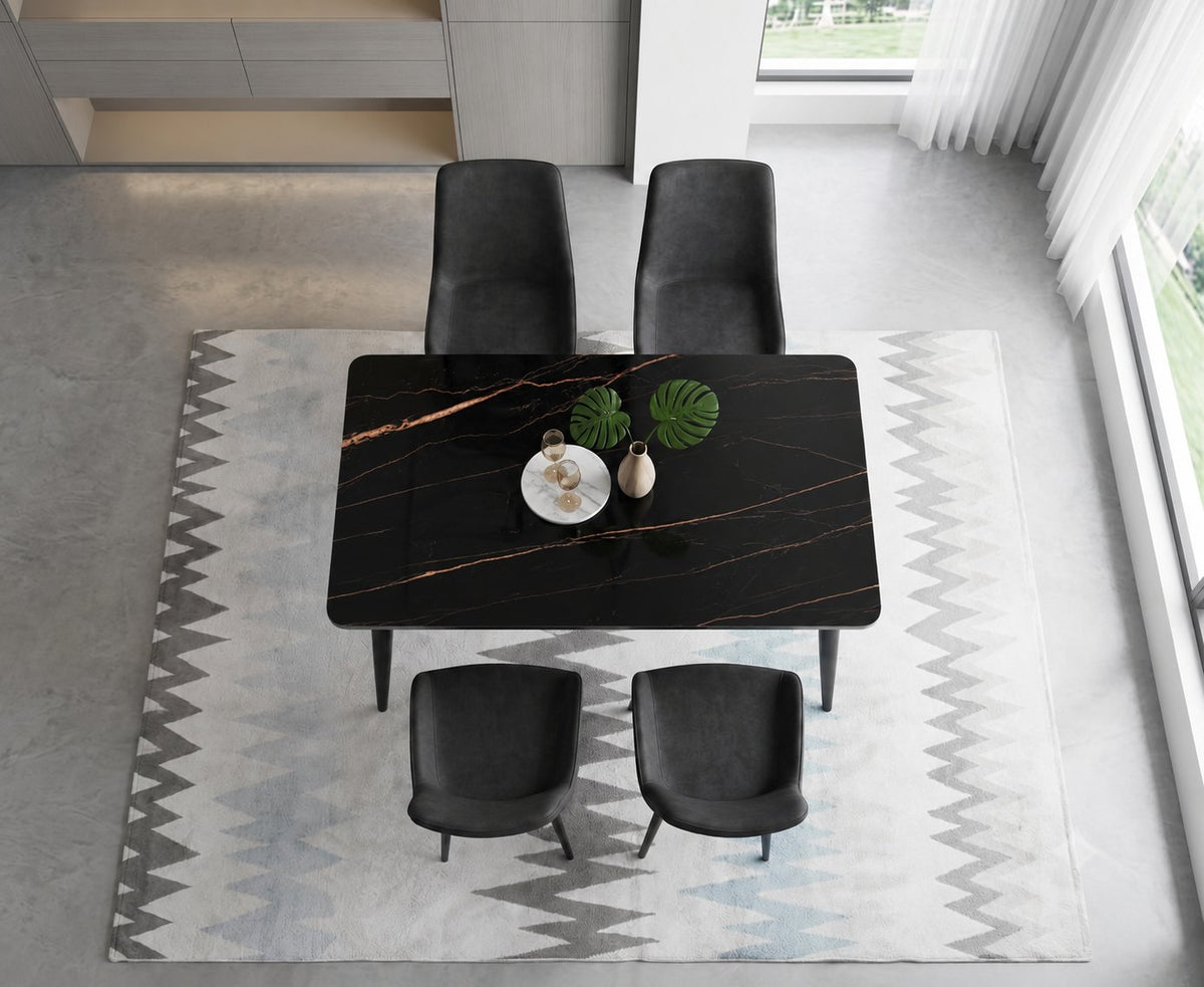 Eclipse 4 Seater Sintered Stone Dining Set (120 x 80 cm) - Galaxy Black, Grey Chairs – photo 2