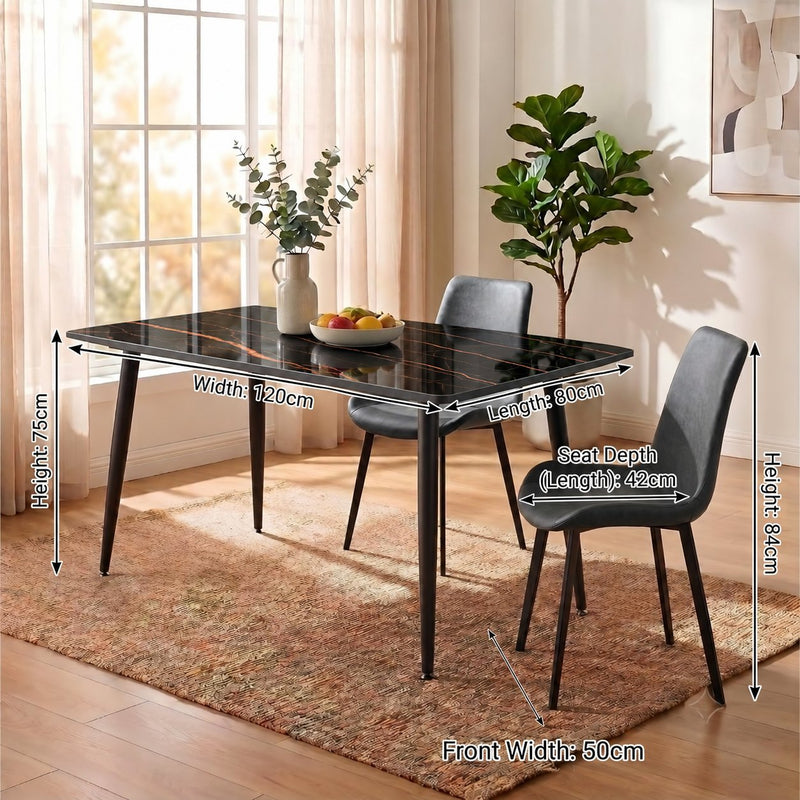 Eclipse 4 Seater Sintered Stone Dining Set (120 x 80 cm) - Galaxy Black, Grey Chairs – photo 3