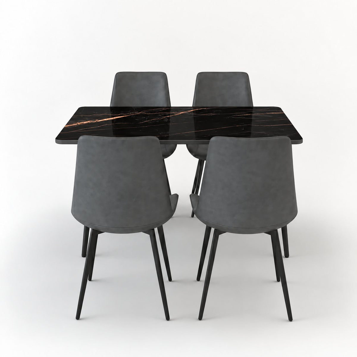 Eclipse 4 Seater Sintered Stone Dining Set (120 x 80 cm) - Galaxy Black, Grey Chairs – photo 4
