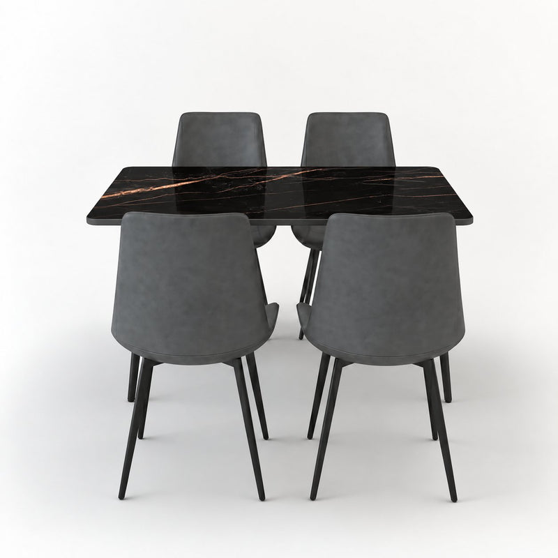 Eclipse 4 Seater Sintered Stone Dining Set (120 x 80 cm) - Galaxy Black, Grey Chairs – photo 4