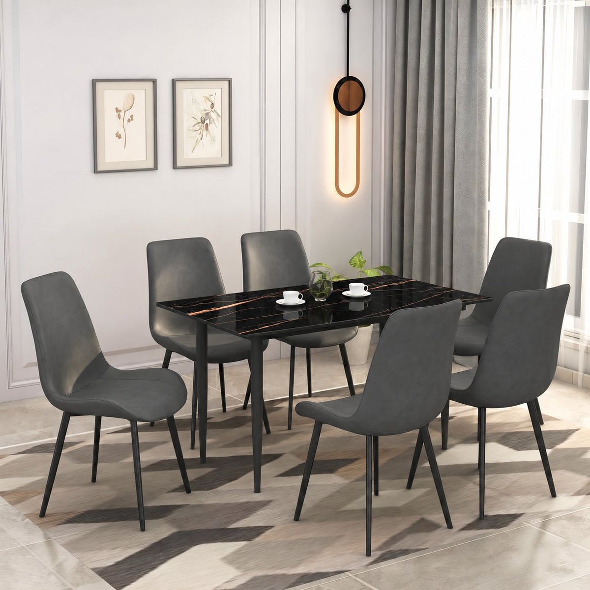 Eclipse 6 Seater Sintered Stone Dining Set (140 x 80 cm) - Galaxy Black, Grey Chairs – photo 1
