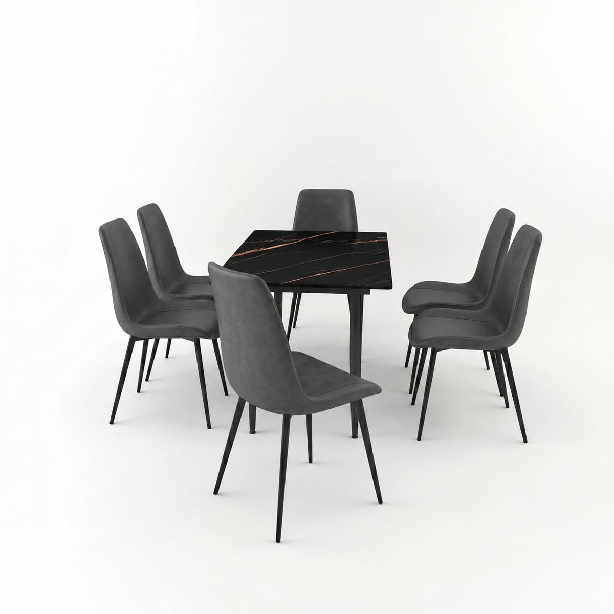 Eclipse 6 Seater Sintered Stone Dining Set (140 x 80 cm) - Galaxy Black, Grey Chairs – photo 2