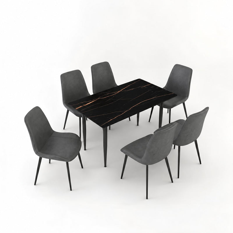 Eclipse 6 Seater Sintered Stone Dining Set (140 x 80 cm) - Galaxy Black, Grey Chairs – photo 3