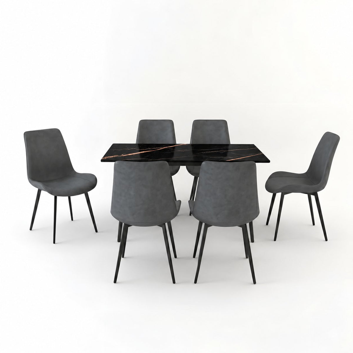 Eclipse 6 Seater Sintered Stone Dining Set (140 x 80 cm) - Galaxy Black, Grey Chairs – photo 4