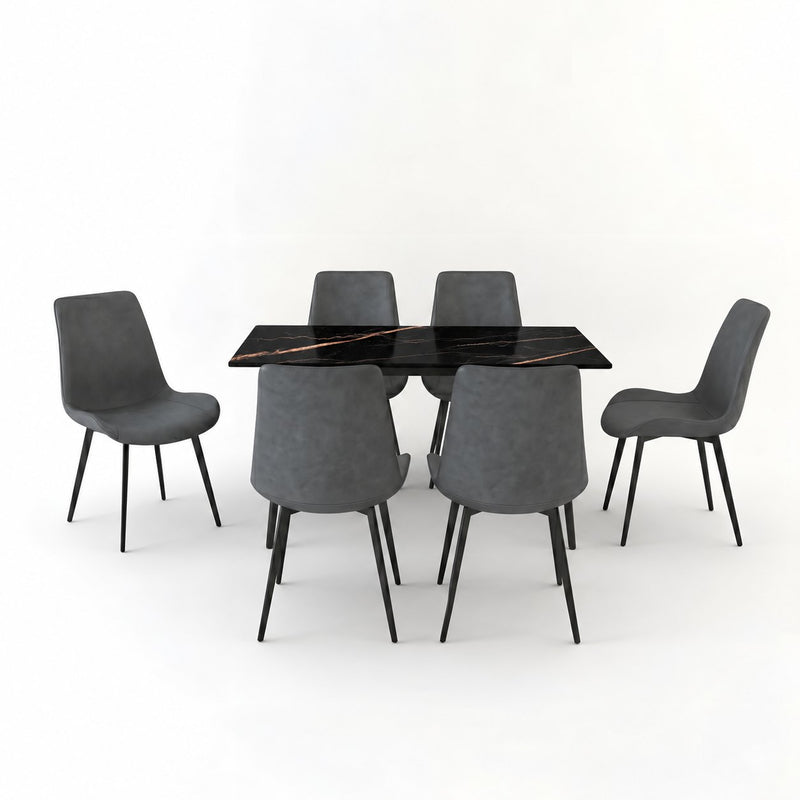 Eclipse 6 Seater Sintered Stone Dining Set (140 x 80 cm) - Galaxy Black, Grey Chairs – photo 4