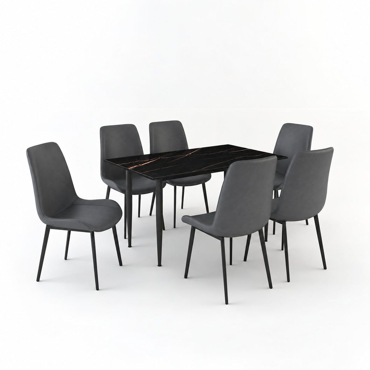 Eclipse 6 Seater Sintered Stone Dining Set (140 x 80 cm) - Galaxy Black, Grey Chairs – photo 5