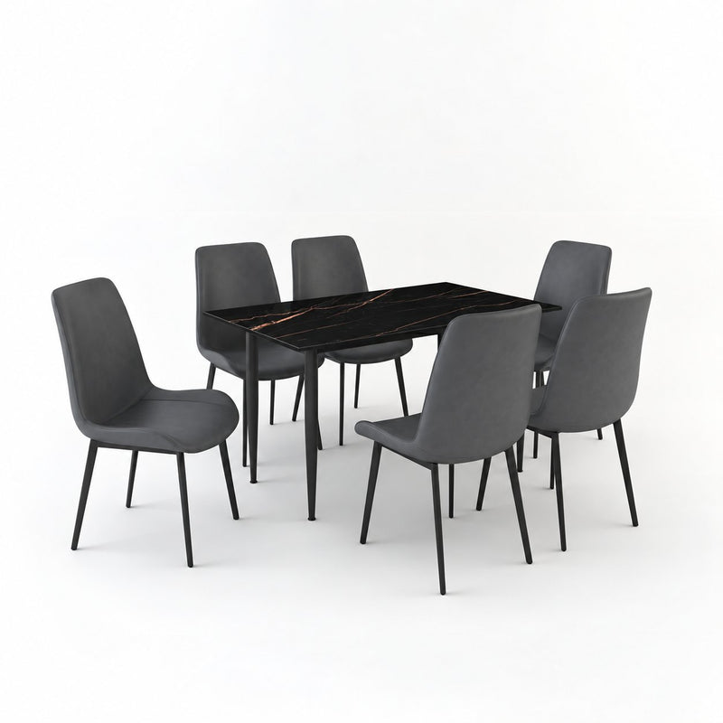 Eclipse 6 Seater Sintered Stone Dining Set (140 x 80 cm) - Galaxy Black, Grey Chairs – photo 5