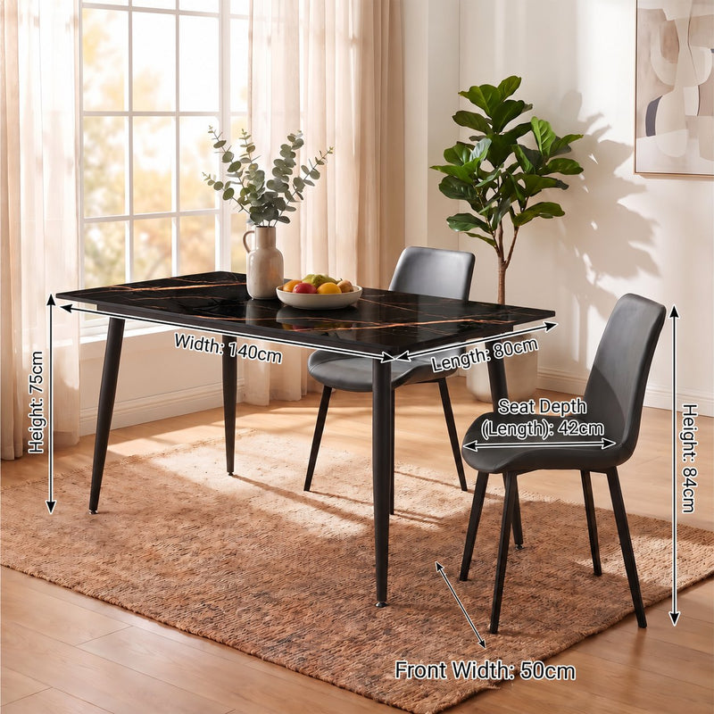 Eclipse 6 Seater Sintered Stone Dining Set (140 x 80 cm) - Galaxy Black, Grey Chairs – photo 7