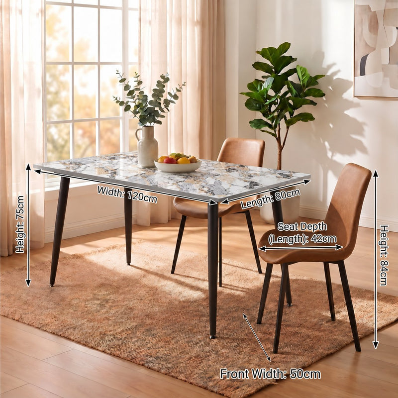 Eclipse 4 Seater Sintered Stone Dining Set (120 x 80 cm) - Midas White, Tan Chairs – photo 3