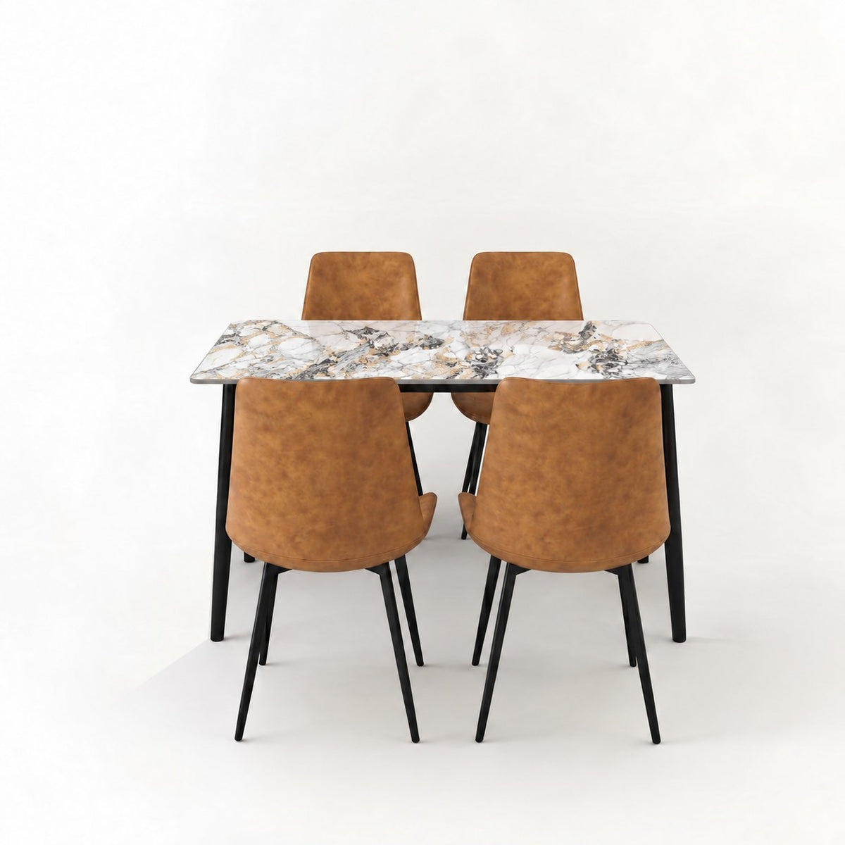 Eclipse 4 Seater Sintered Stone Dining Set (120 x 80 cm) - Midas White, Tan Chairs – photo 4