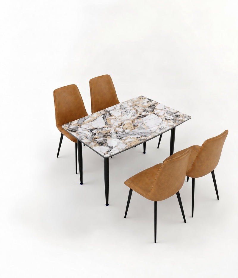 Eclipse 4 Seater Sintered Stone Dining Set (120 x 80 cm) - Midas White, Tan Chairs – photo 5
