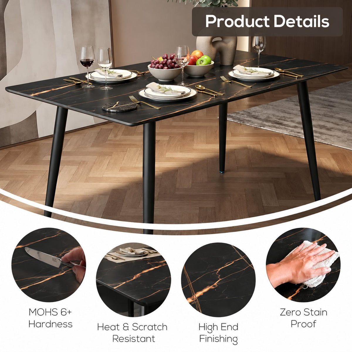 Italiana 120 x 80 cm Sintered Stone Dining Table - Galaxy Black – photo 8