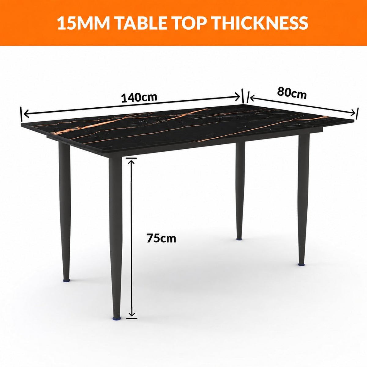 Italiana 140 x 80 cm Sintered Stone Dining Table - Galaxy Black – photo 2