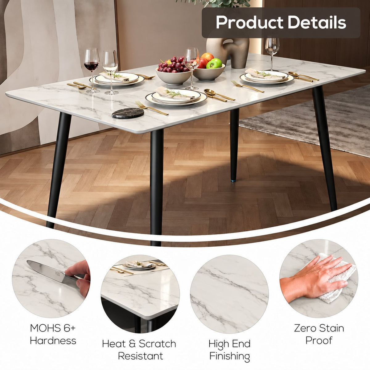 Italiana 120 x 80 cm Sintered Stone Dining Table - Helios White – photo 8