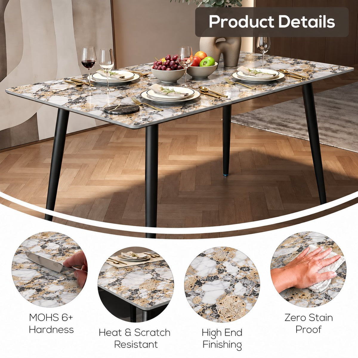 Italiana 120 x 80 cm Sintered Stone Dining Table - Midas Gold – photo 8
