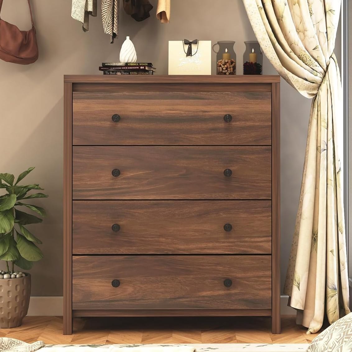Iris 4 Drawers Chest of Drawers - Mocha Walnut