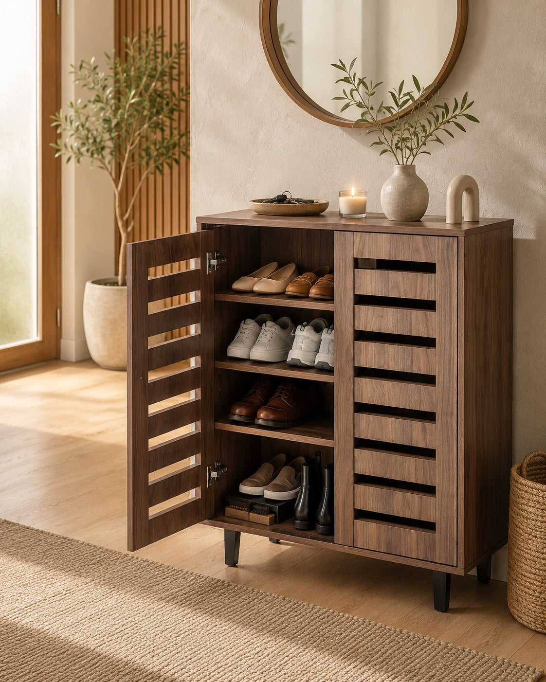 Metro 2 Door Shoe Cabinet - Columbia Walnut