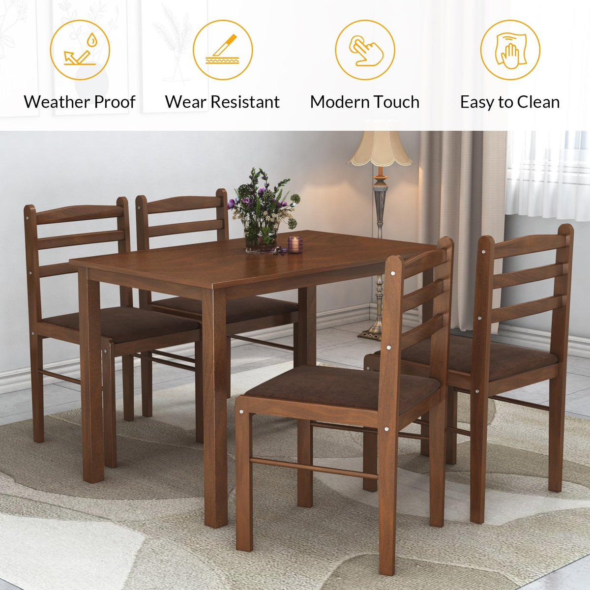 Muar 4 Seater Solid Wood Dining Set, view 2