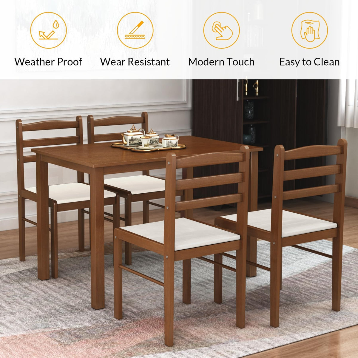 Muar 4 Seater Solid Wood Dining Set, view 2