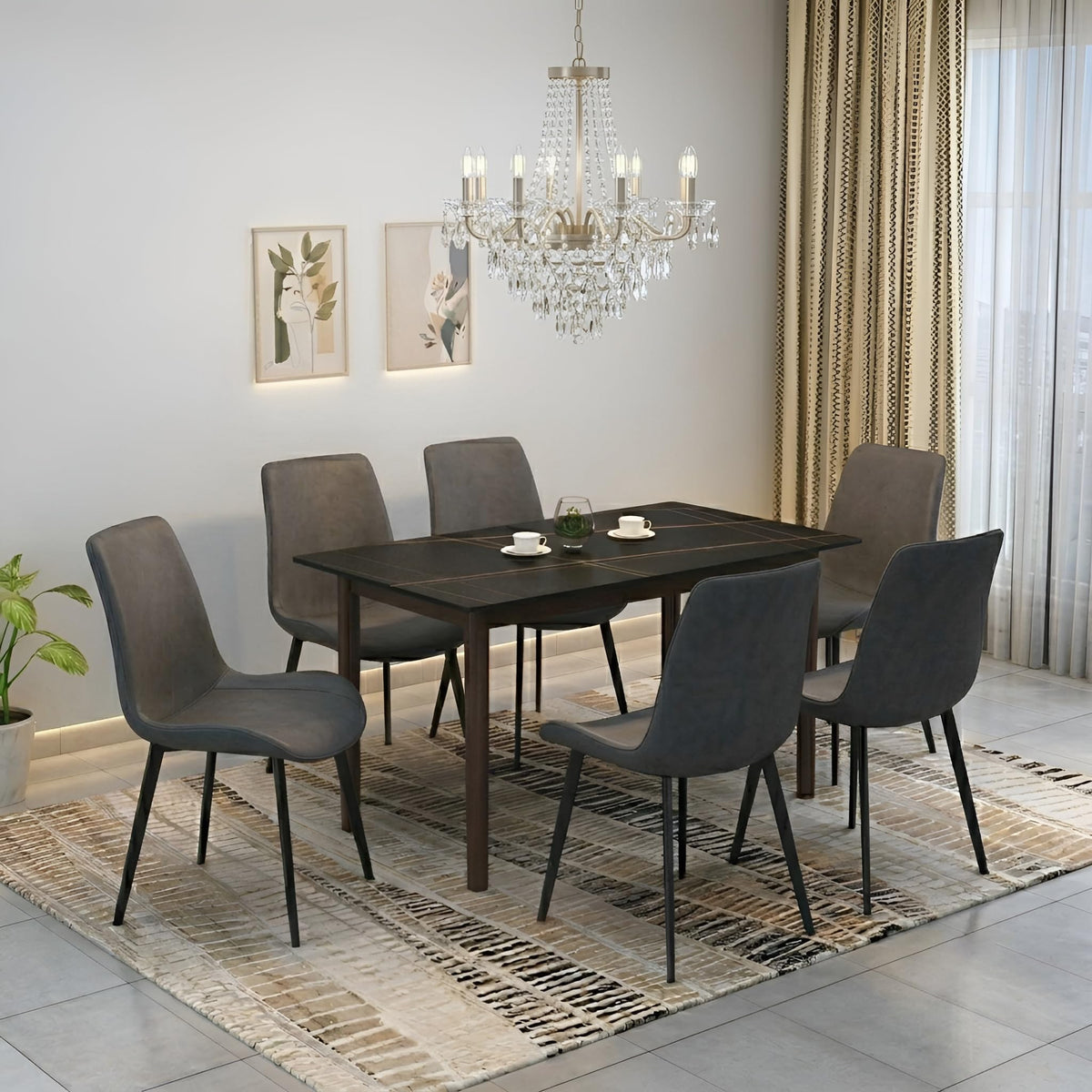Nebula 6 Seater Sintered Stone Dining Set - Galaxy Black
