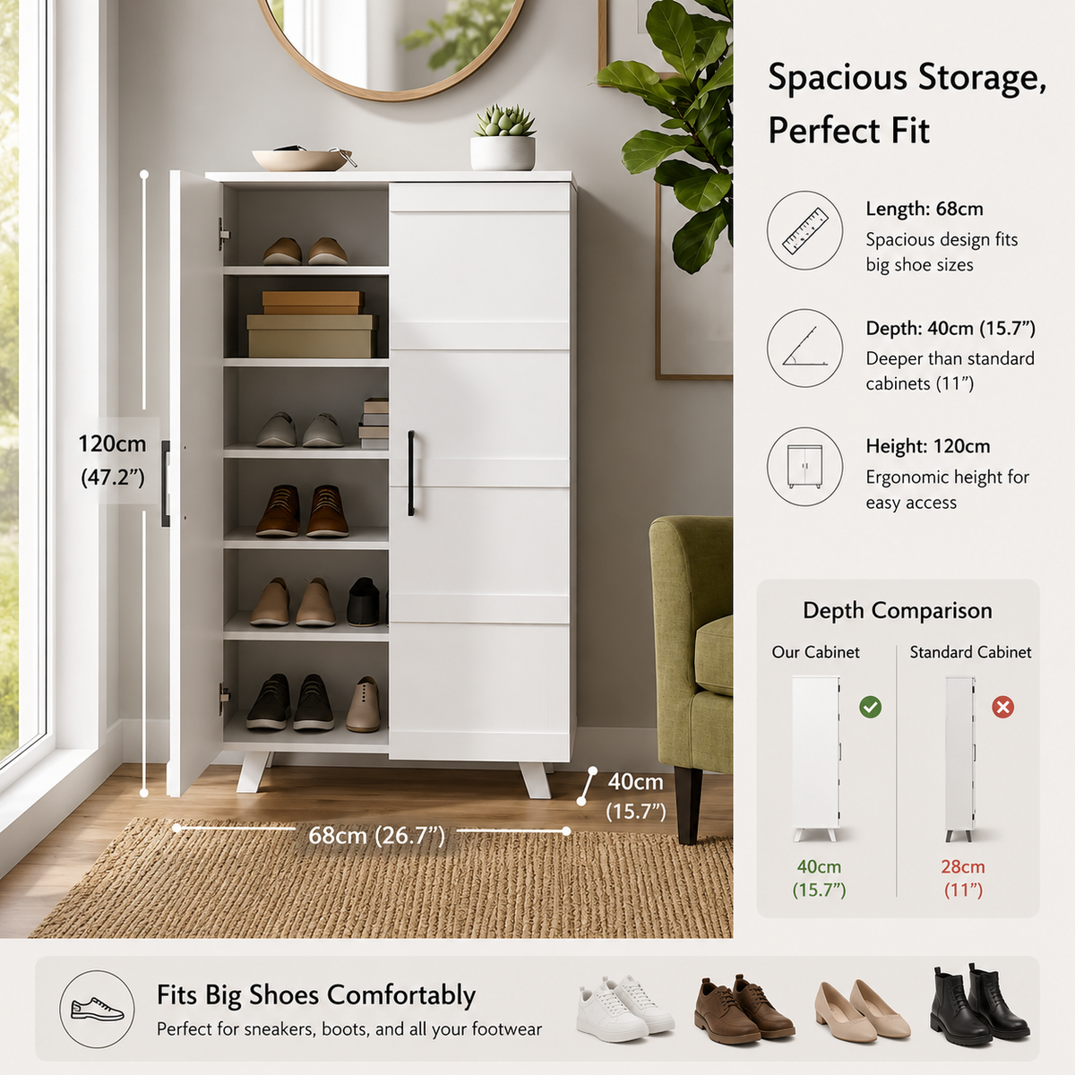Furniva Rune Shoe Cabinet - dimension detail