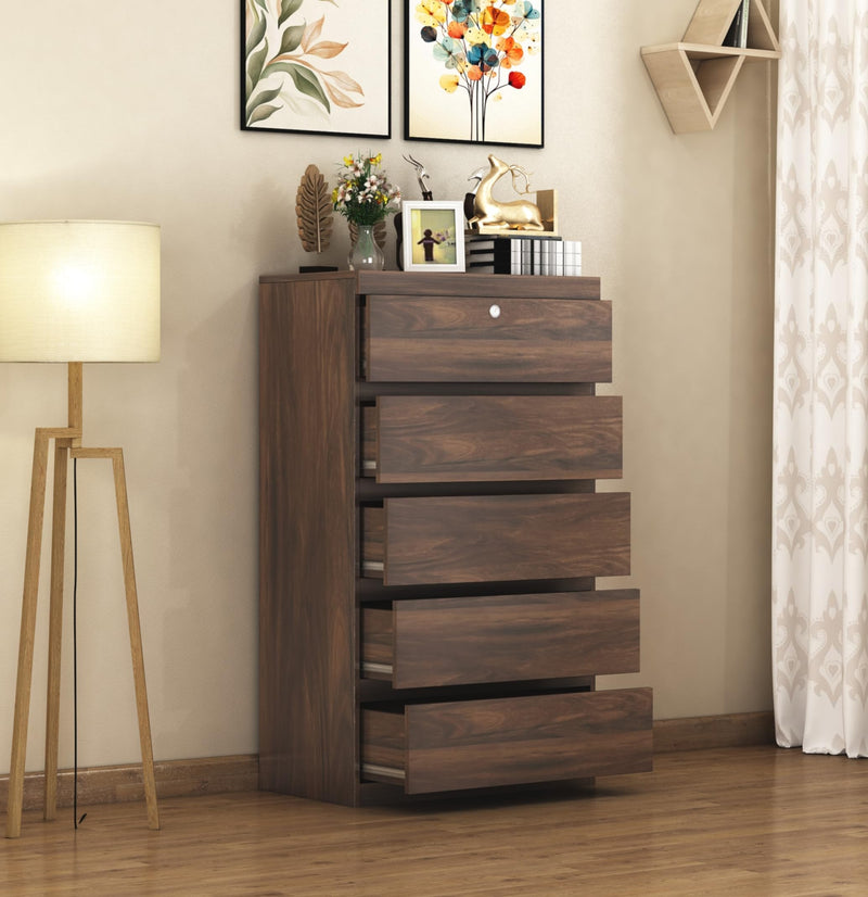 Sera 5 Drawer Chest of Drawers - Mocha Walnut